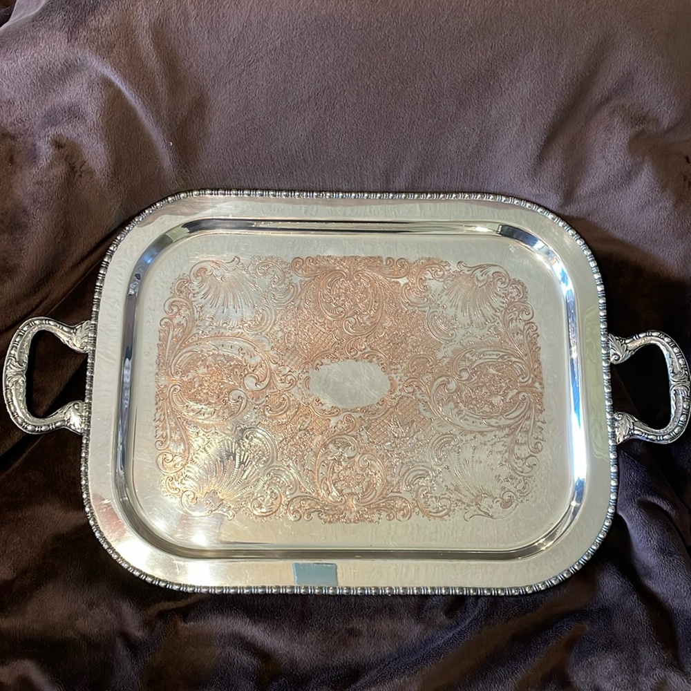 Vintage Silver on Copper Serving Tray
